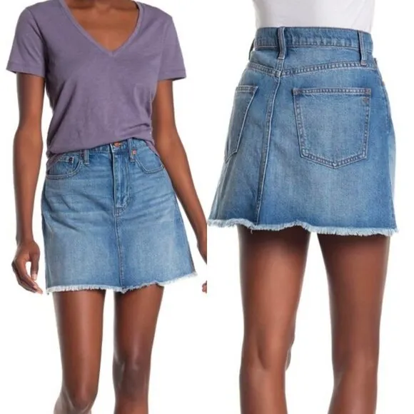 🦋 MADEWELL McCarren Mini Jean Denim Skirt Raw Hem 34 Casual Everyday Y2k