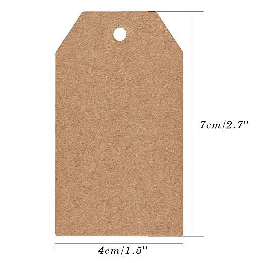 100 PCS Kraft Gift Tags 2.7’’x 1.5’’ Brown Craft Tags with String Blank Hang Tags with 100 Feet Jute Twine