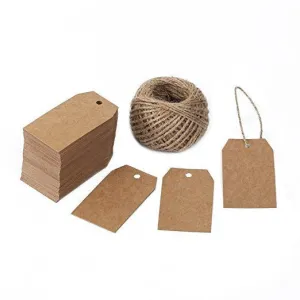 100 PCS Kraft Gift Tags 2.7’’x 1.5’’ Brown Craft Tags with String Blank Hang Tags with 100 Feet Jute Twine