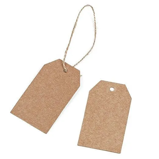 100 PCS Kraft Gift Tags 2.7’’x 1.5’’ Brown Craft Tags with String Blank Hang Tags with 100 Feet Jute Twine