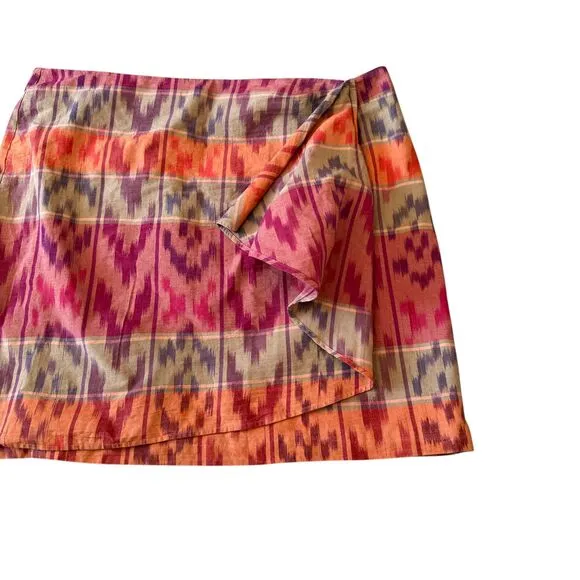 $145 Lauren Ralph Lauren 22W Geo Motif Berry Cotton Linen Wrap Skirt Ikat Tribal