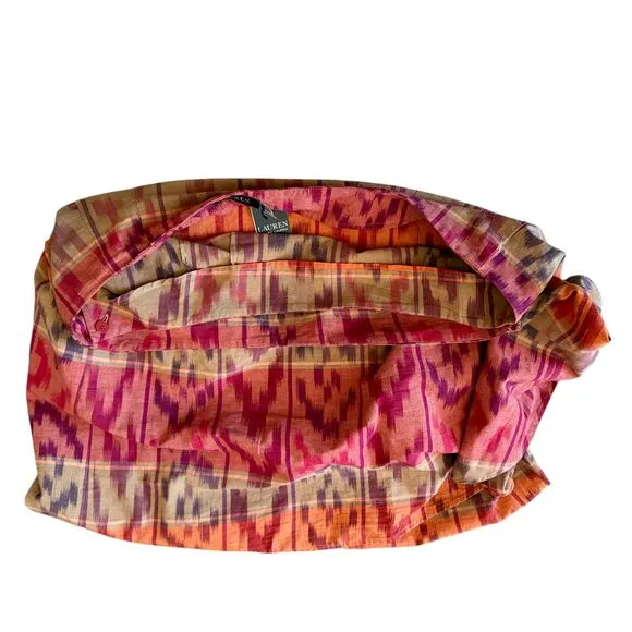 $145 Lauren Ralph Lauren 22W Geo Motif Berry Cotton Linen Wrap Skirt Ikat Tribal