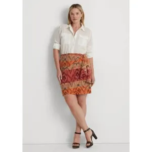 $145 Lauren Ralph Lauren 22W Geo Motif Berry Cotton Linen Wrap Skirt Ikat Tribal