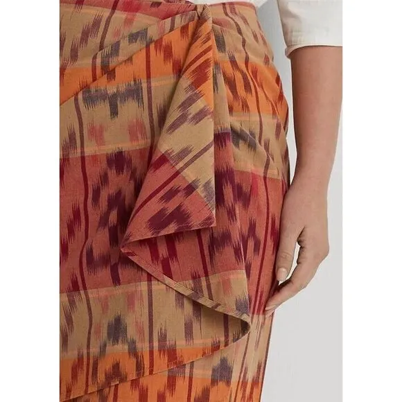 $145 Lauren Ralph Lauren 22W Geo Motif Berry Cotton Linen Wrap Skirt Ikat Tribal