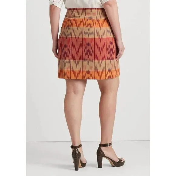 $145 Lauren Ralph Lauren 22W Geo Motif Berry Cotton Linen Wrap Skirt Ikat Tribal