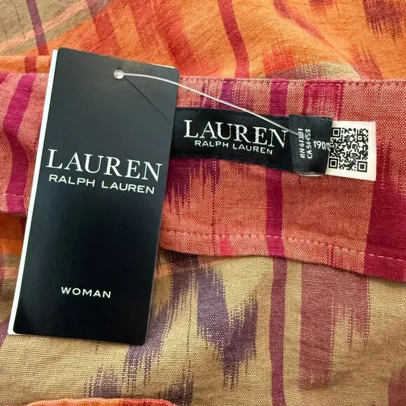 $145 Lauren Ralph Lauren 22W Geo Motif Berry Cotton Linen Wrap Skirt Ikat Tribal