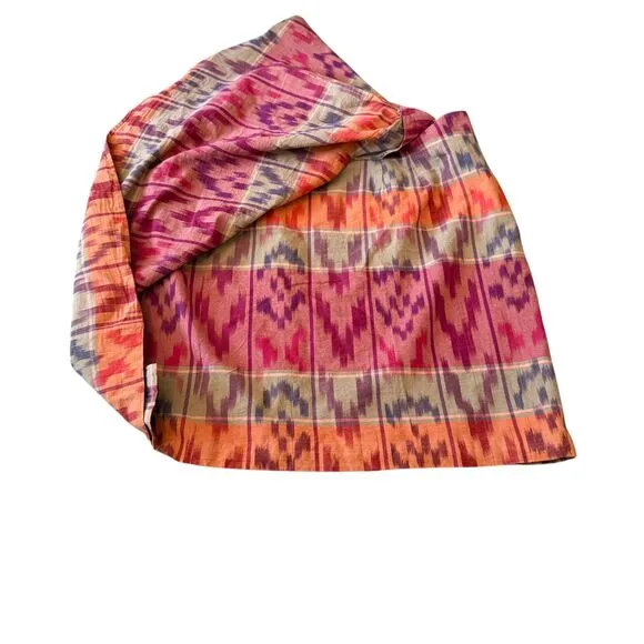 $145 Lauren Ralph Lauren 22W Geo Motif Berry Cotton Linen Wrap Skirt Ikat Tribal