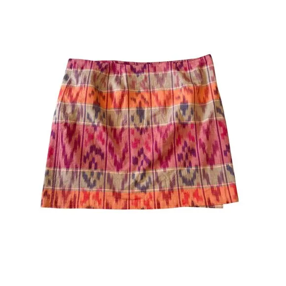 $145 Lauren Ralph Lauren 22W Geo Motif Berry Cotton Linen Wrap Skirt Ikat Tribal