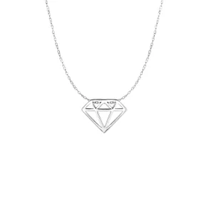 14K White Gold Geometric Diamond Pendant Necklace