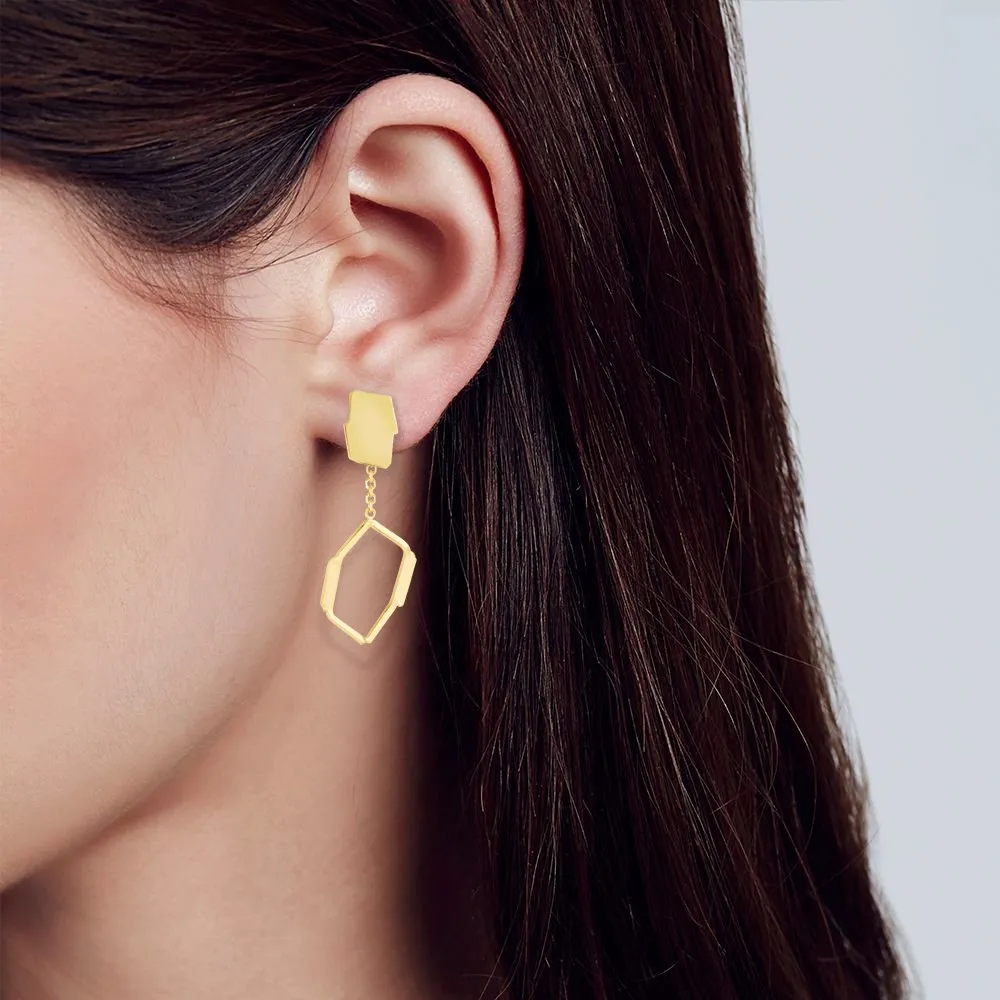 14K Yellow Gold Honeycomb Freeform Geometric Dangle Drop Earrings