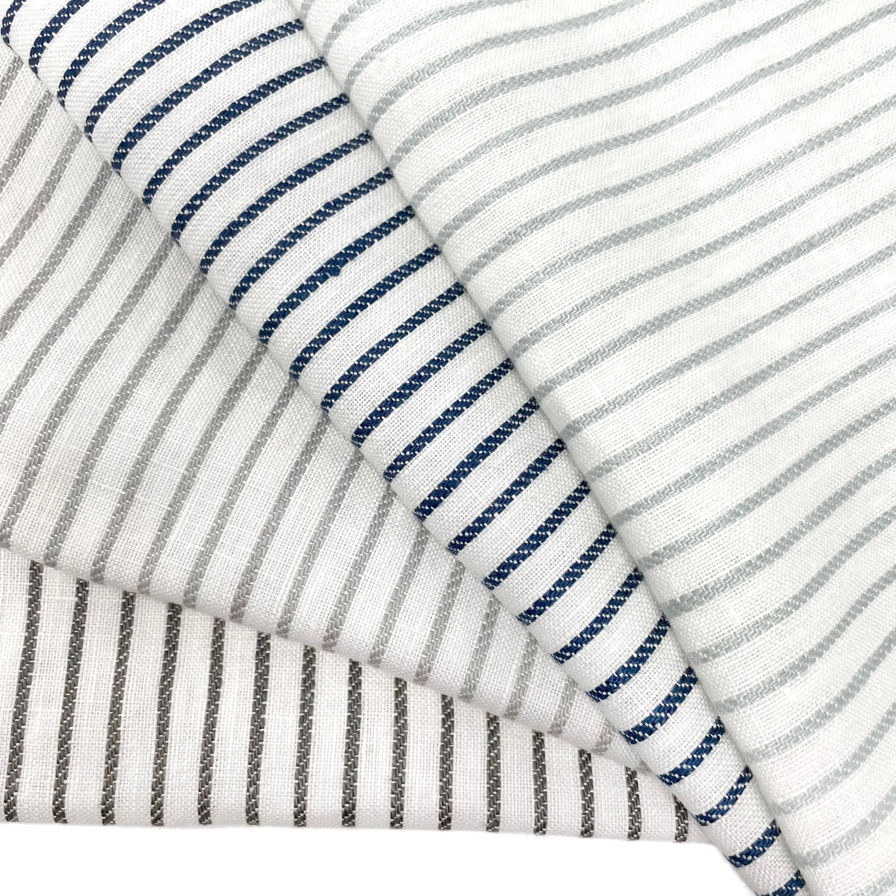 1/4" Thin Striped 100% Natural Linen Custom Flat Roman Shade/CL1002