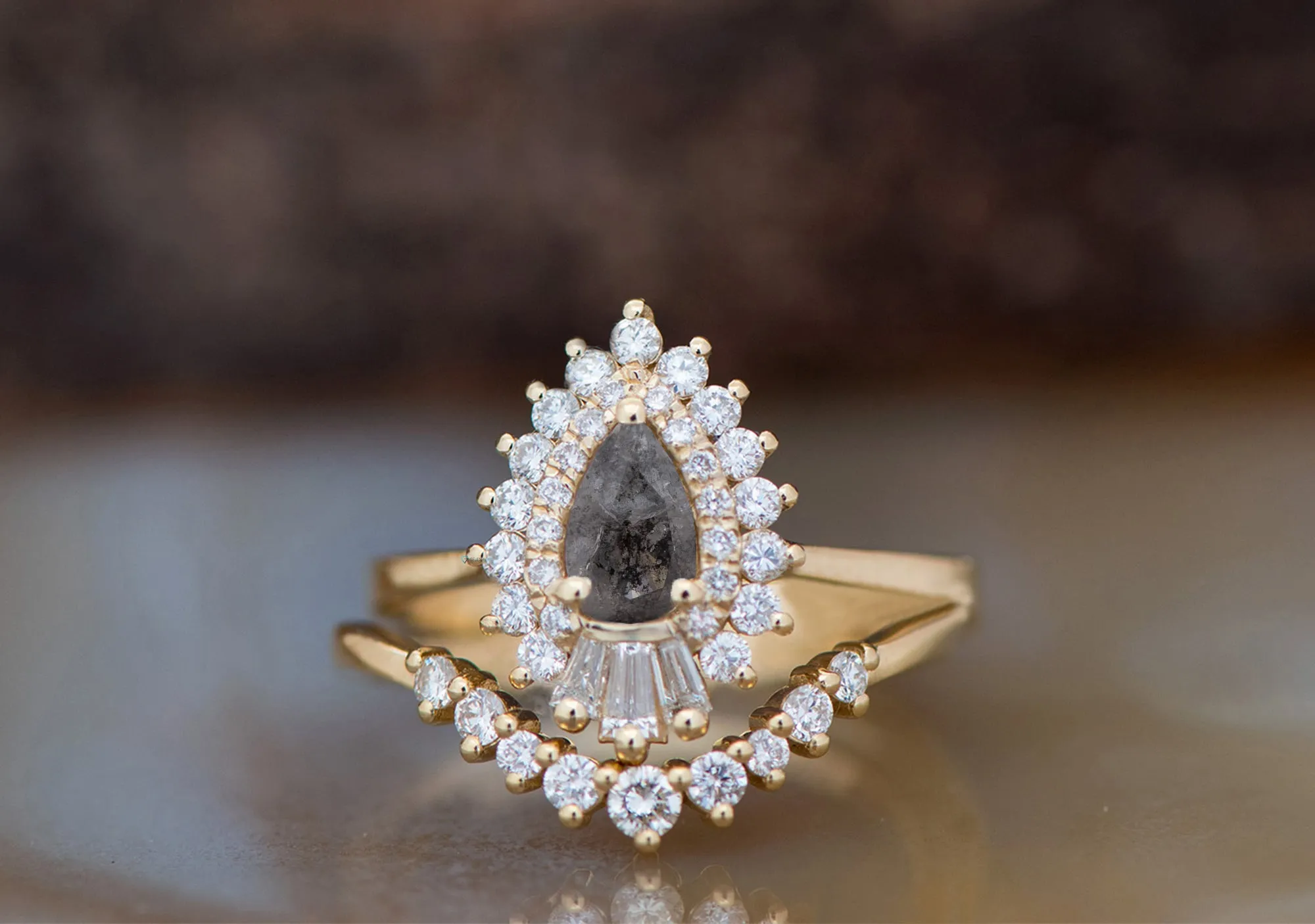 1.60 ct salt and pepper pear cut diamond set 14k 18k gold, Platinum ring