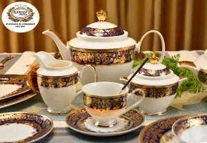 17 PCS Royal Style Embossed Gold Rim Plates & Bowls Set Ceramic Dinner Set Dinnerware