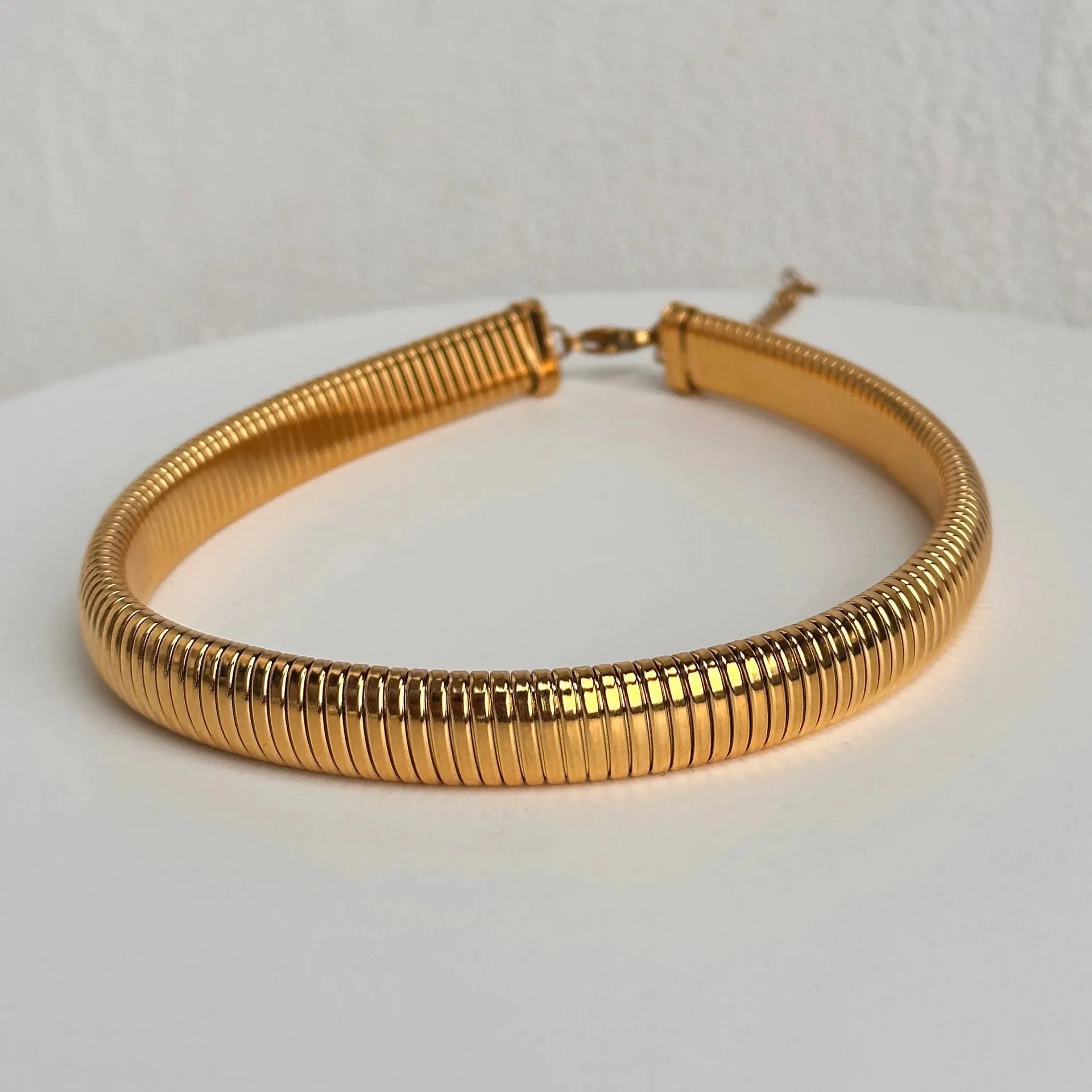 18k Gold Plated Over Titanium Steel Necklace Vintage Gypsy Elastic Choker For Women Girls Designer Fashion Aesthetic Jewelry