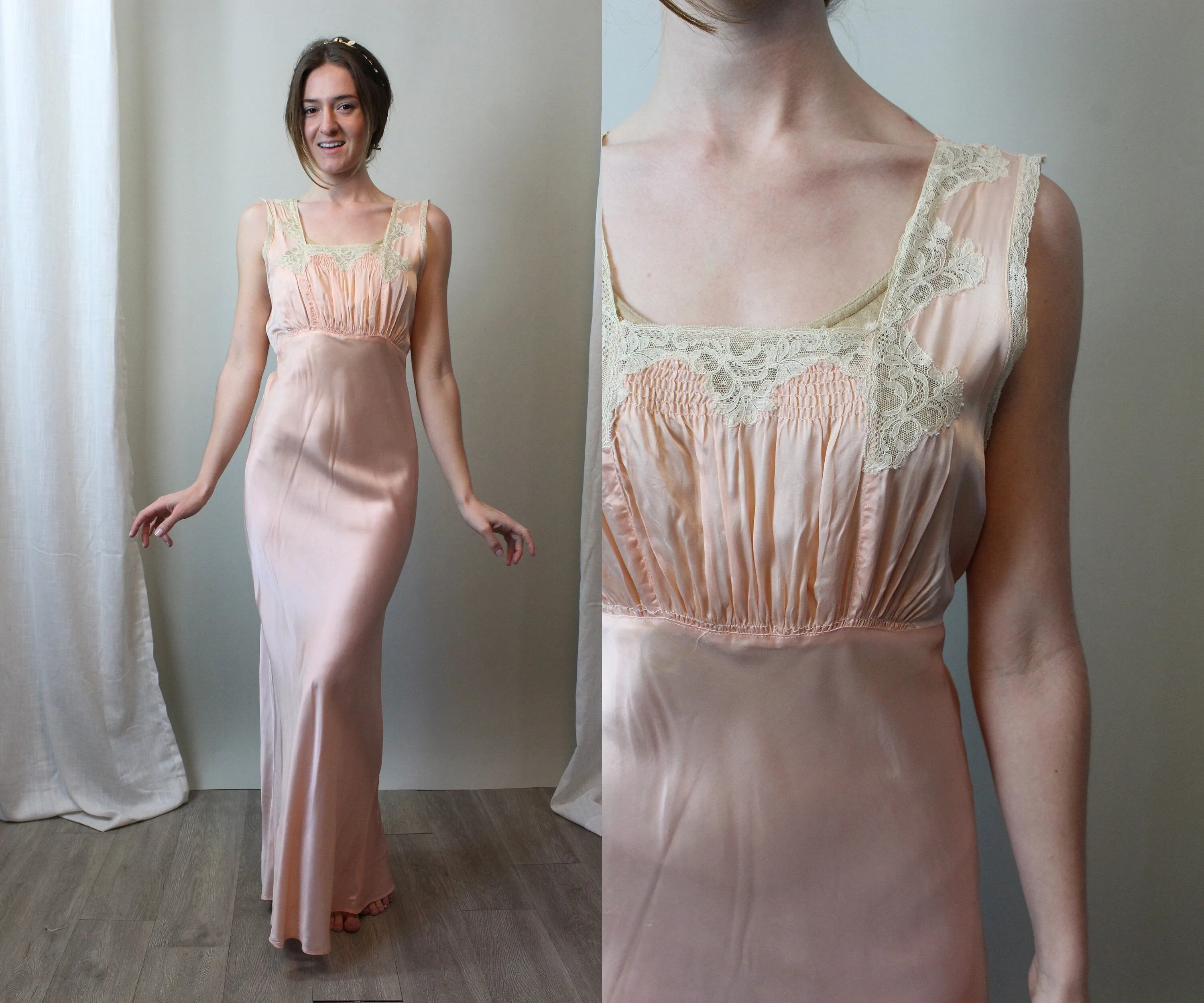 1930s BIAS rayon lace nightgown dress small | new spring