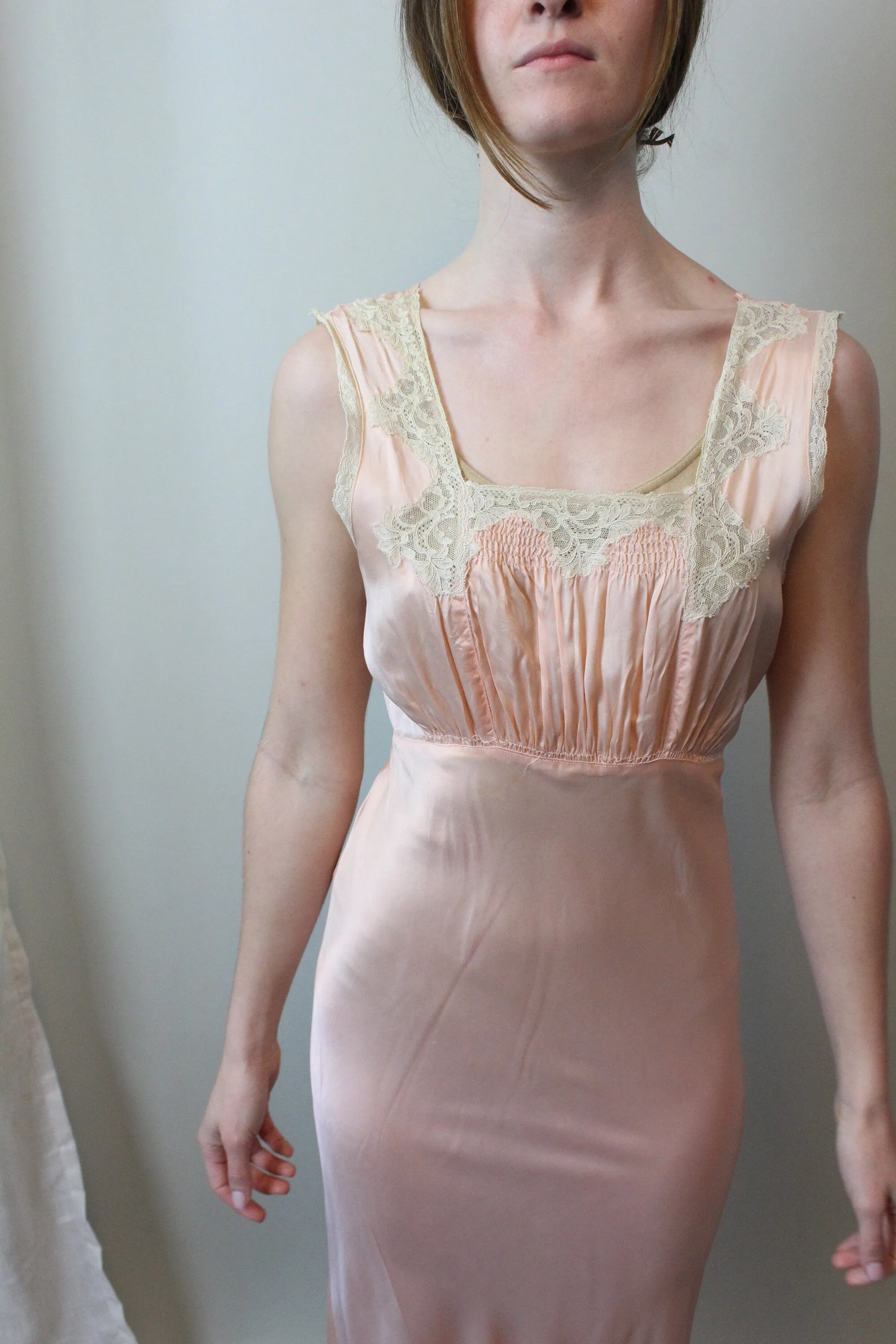 1930s BIAS rayon lace nightgown dress small | new spring