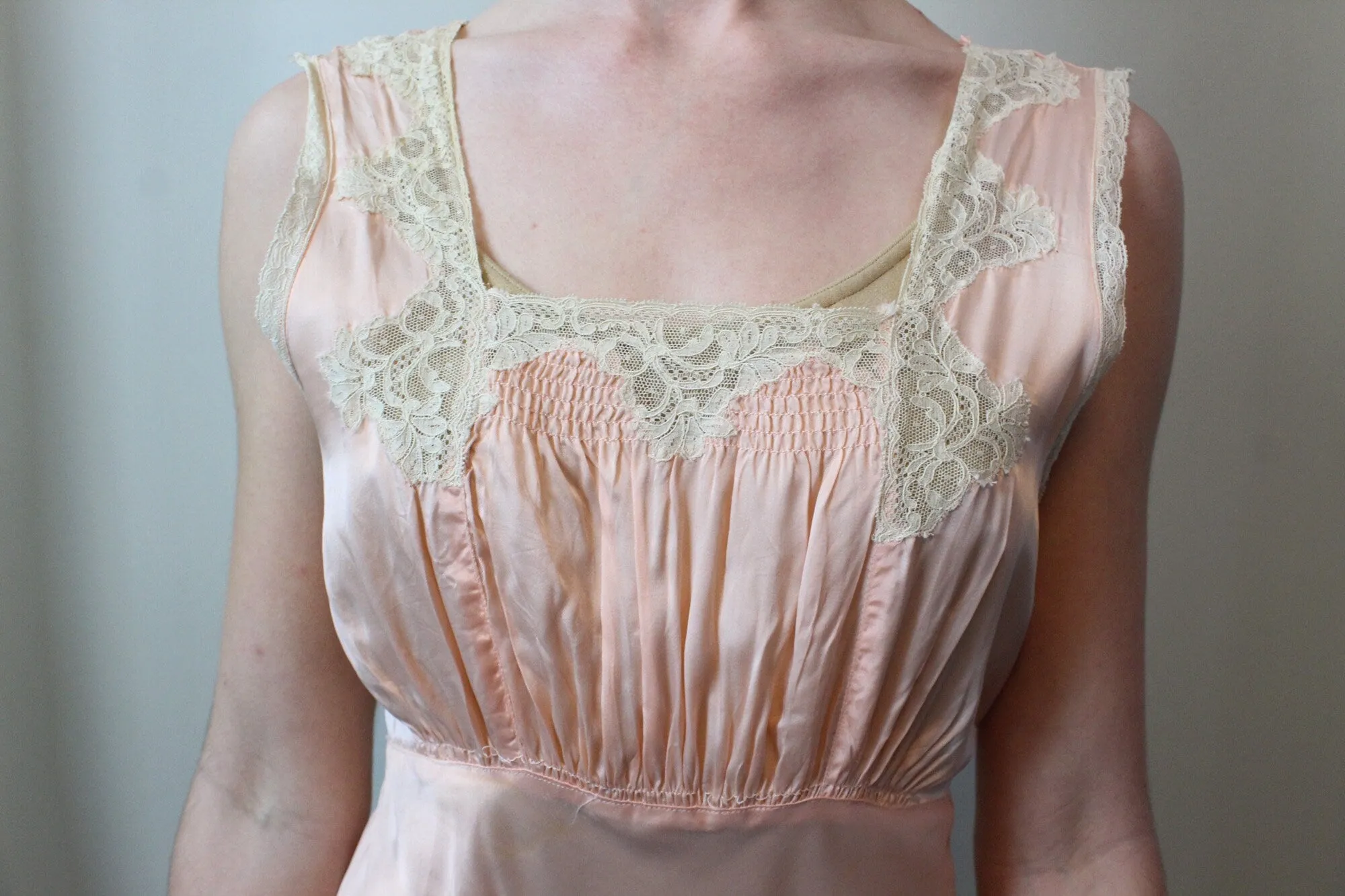 1930s BIAS rayon lace nightgown dress small | new spring