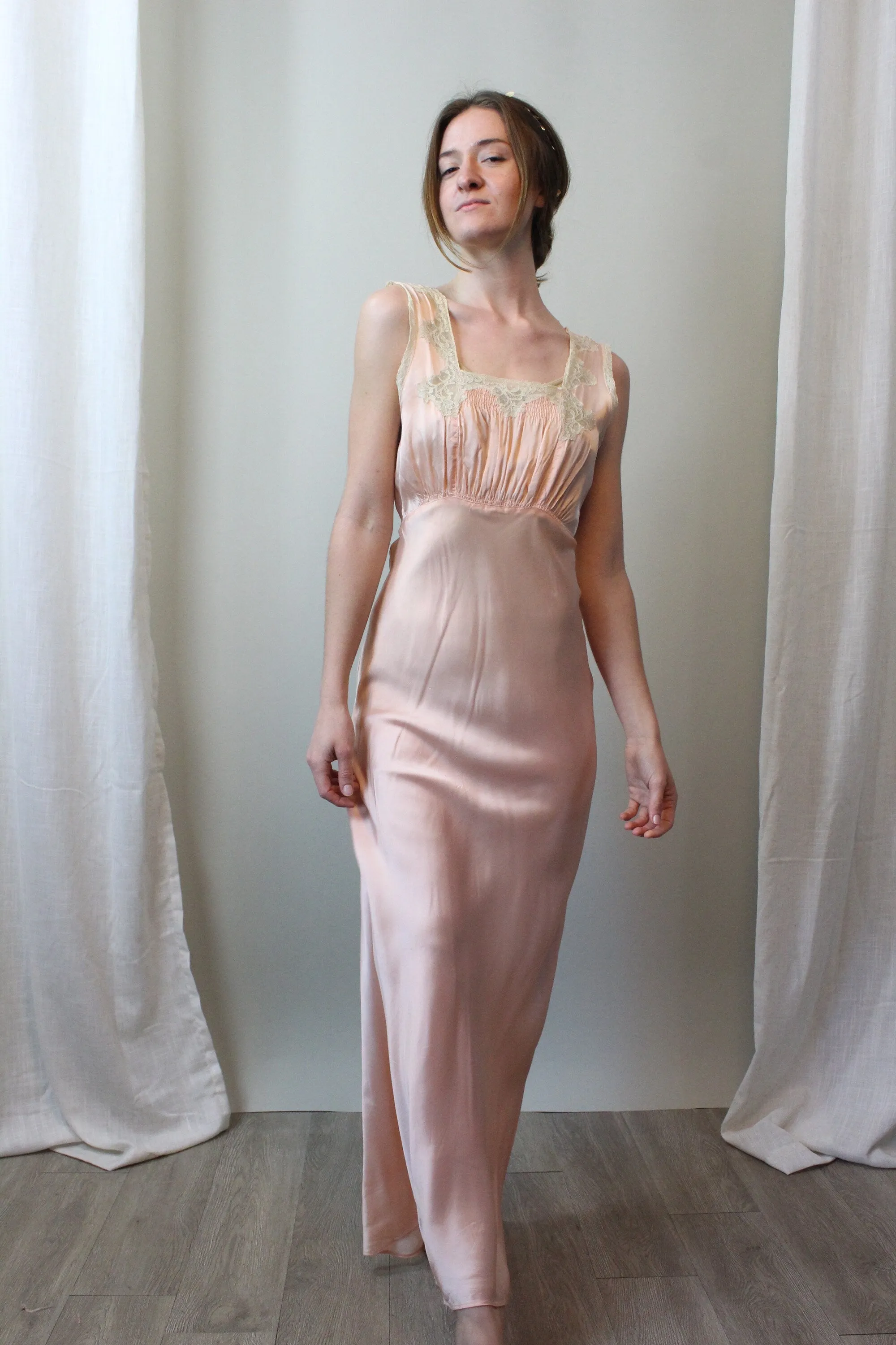 1930s BIAS rayon lace nightgown dress small | new spring