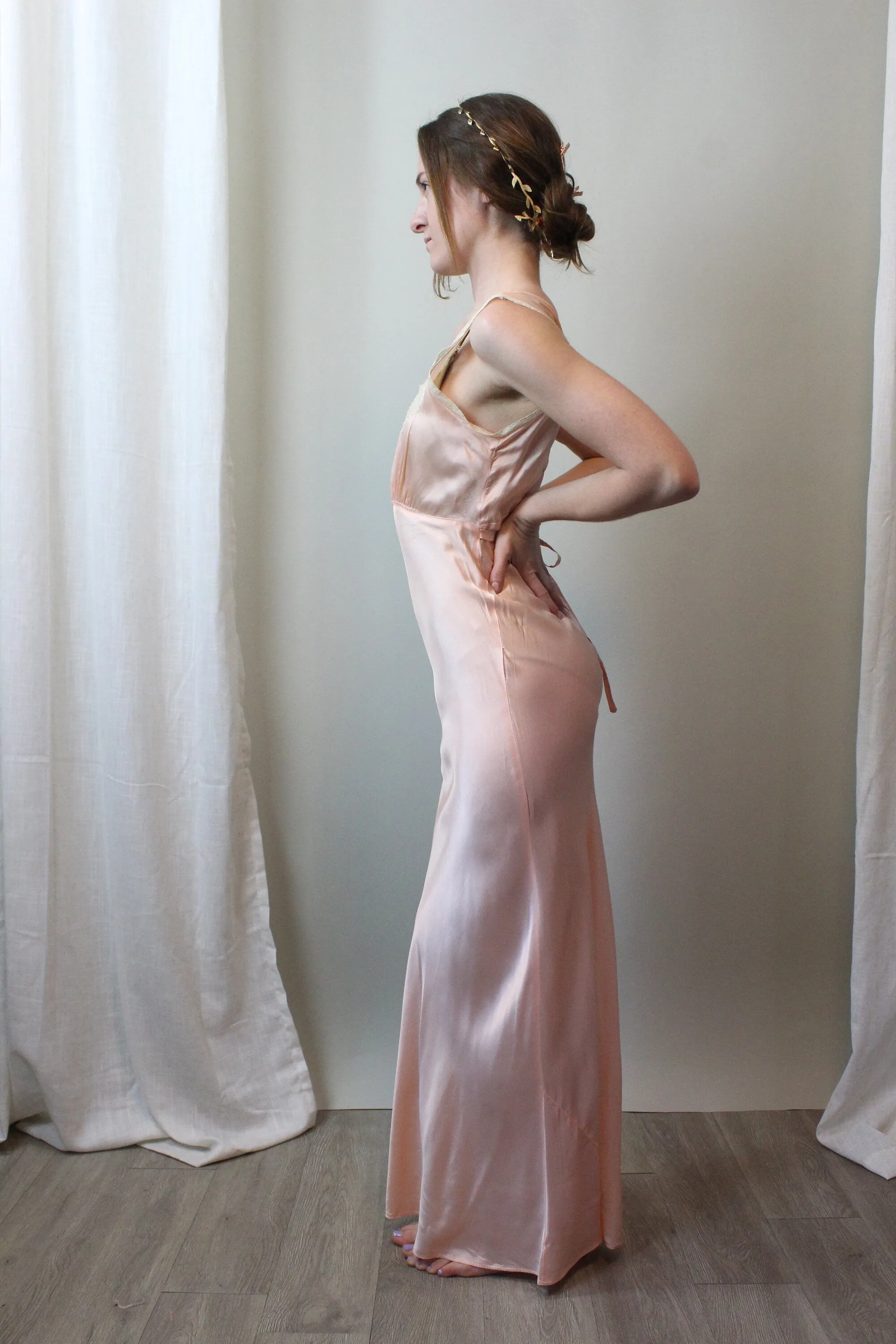 1930s BIAS rayon lace nightgown dress small | new spring