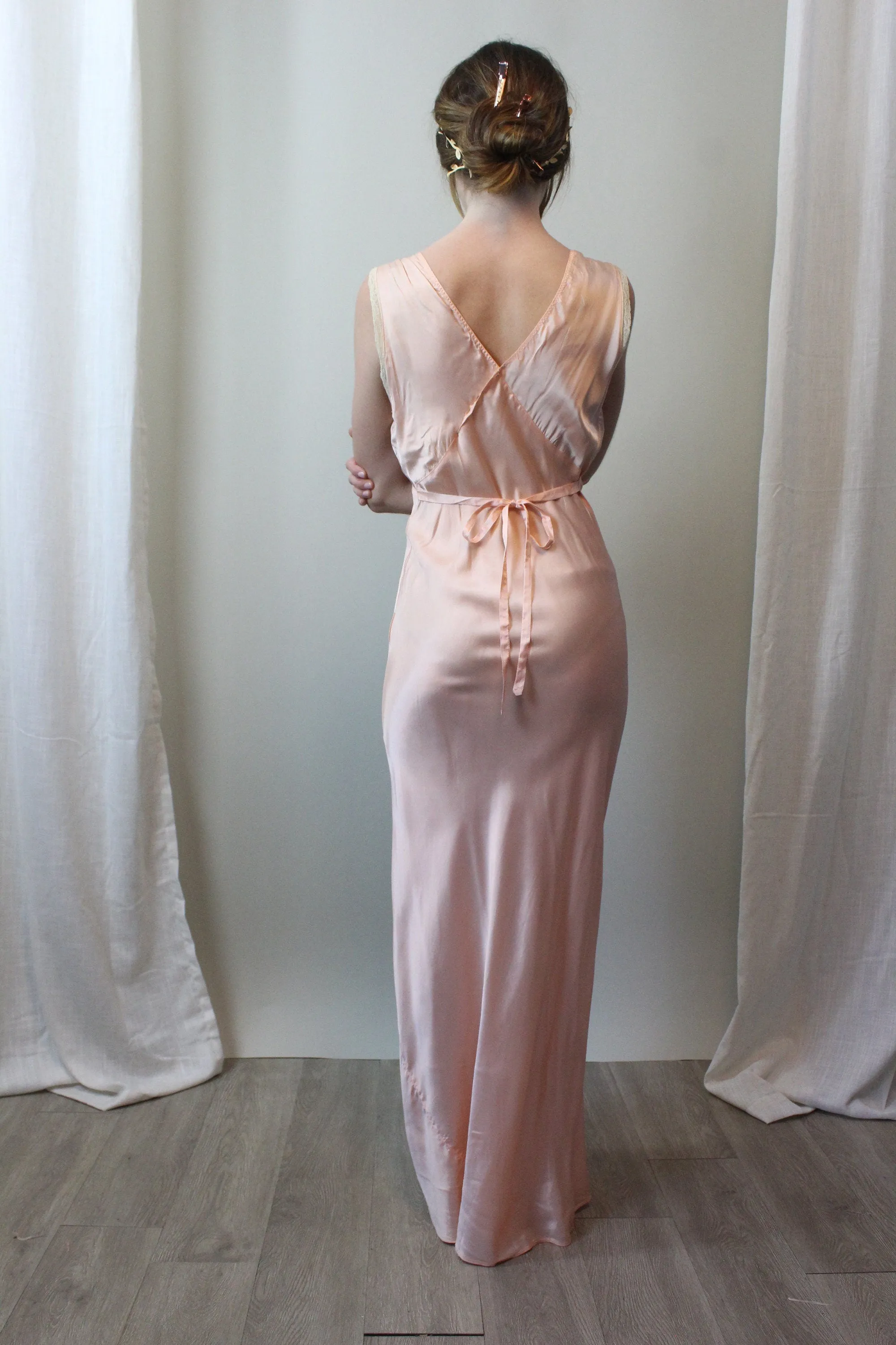 1930s BIAS rayon lace nightgown dress small | new spring