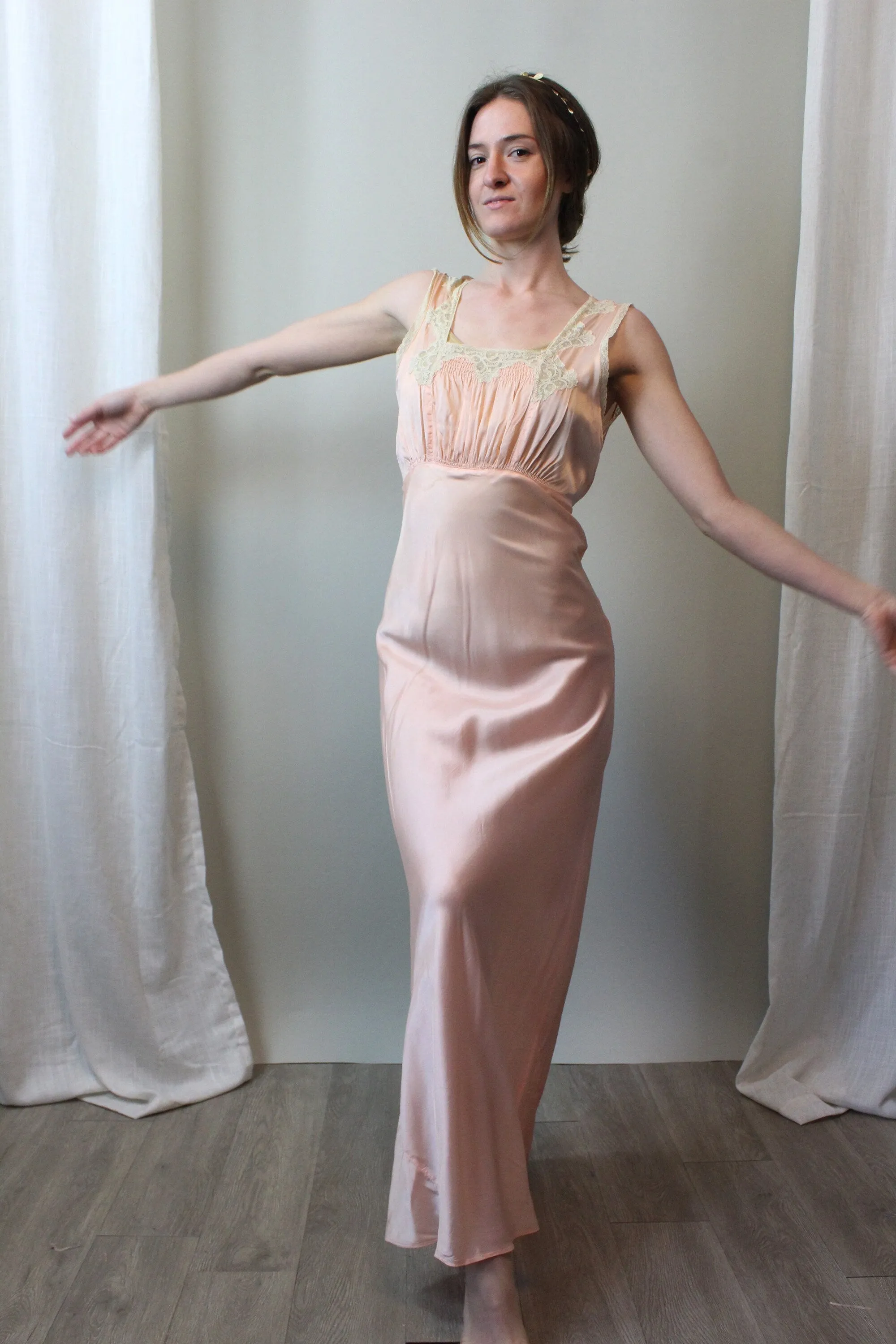 1930s BIAS rayon lace nightgown dress small | new spring