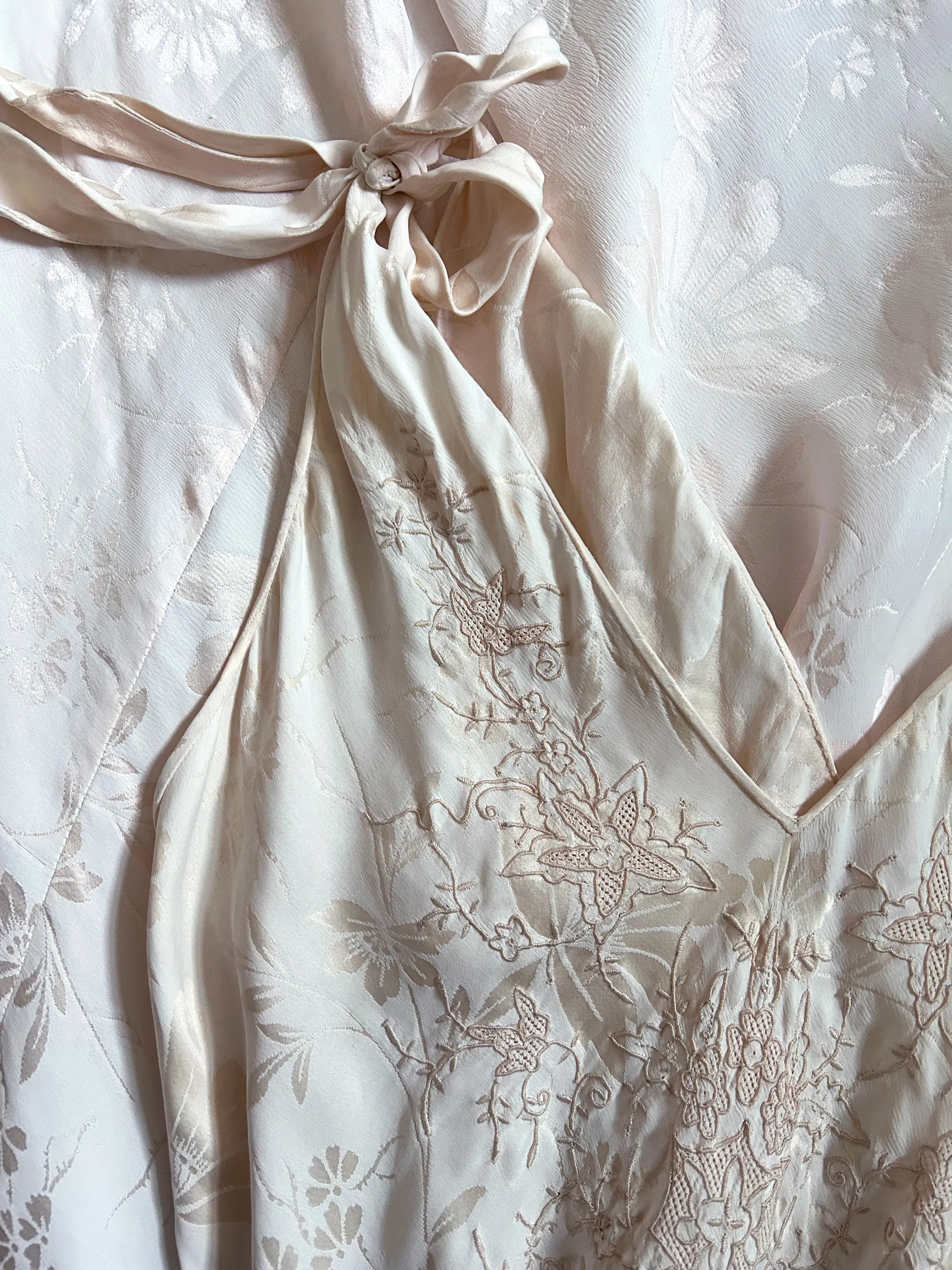 1930s embroidered slip dress . vintage blush pink nightgown . size xs to medium