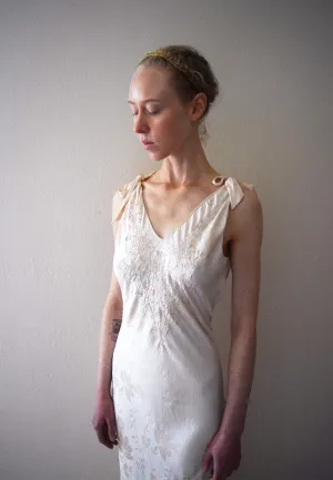 1930s embroidered slip dress . vintage blush pink nightgown . size xs to medium