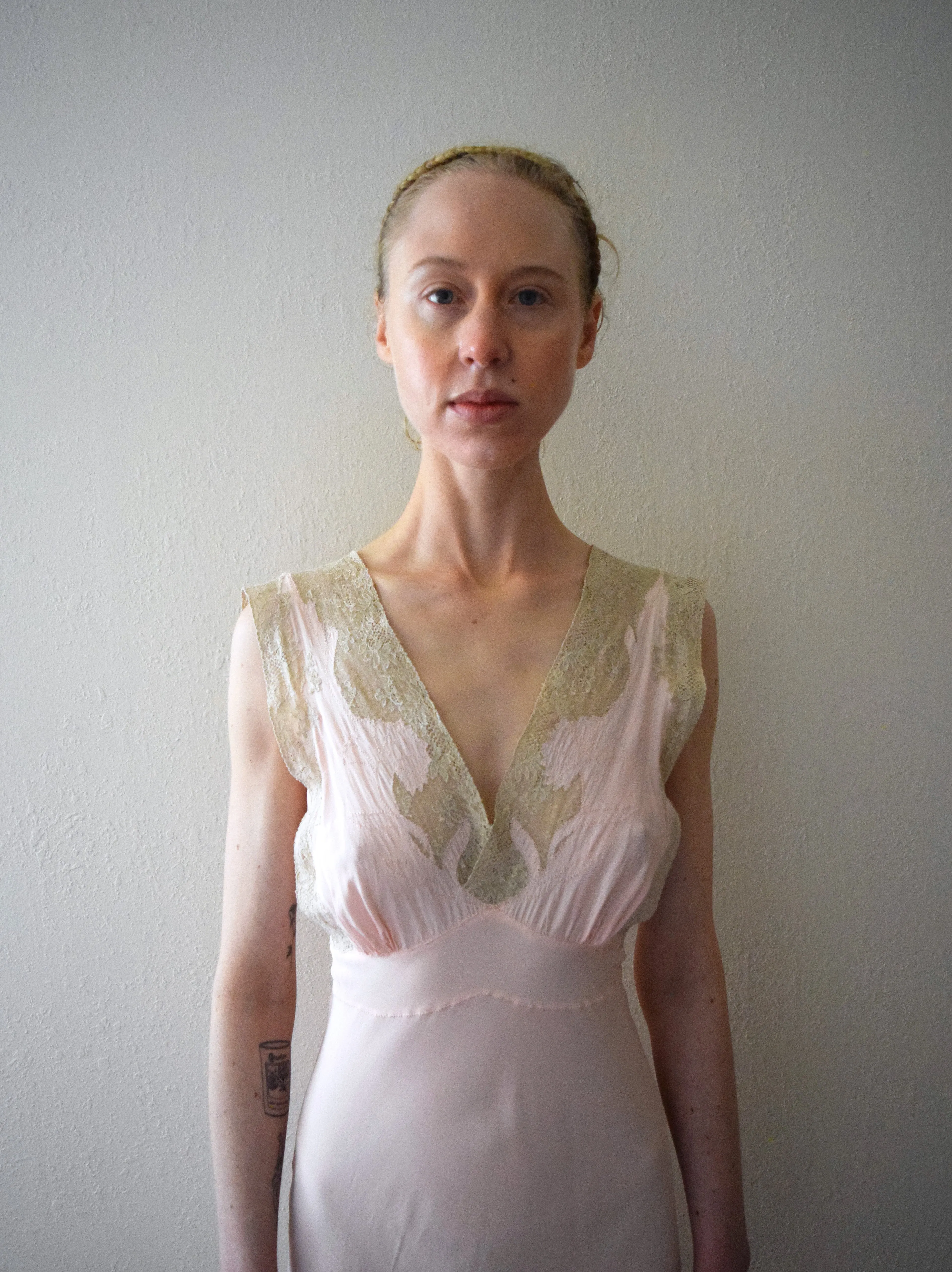 1940s bias cut gown . vintage rayon and lace slip dress . size xs to small