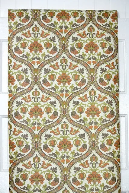 1970s Floral Damask Vintage Wallpaper