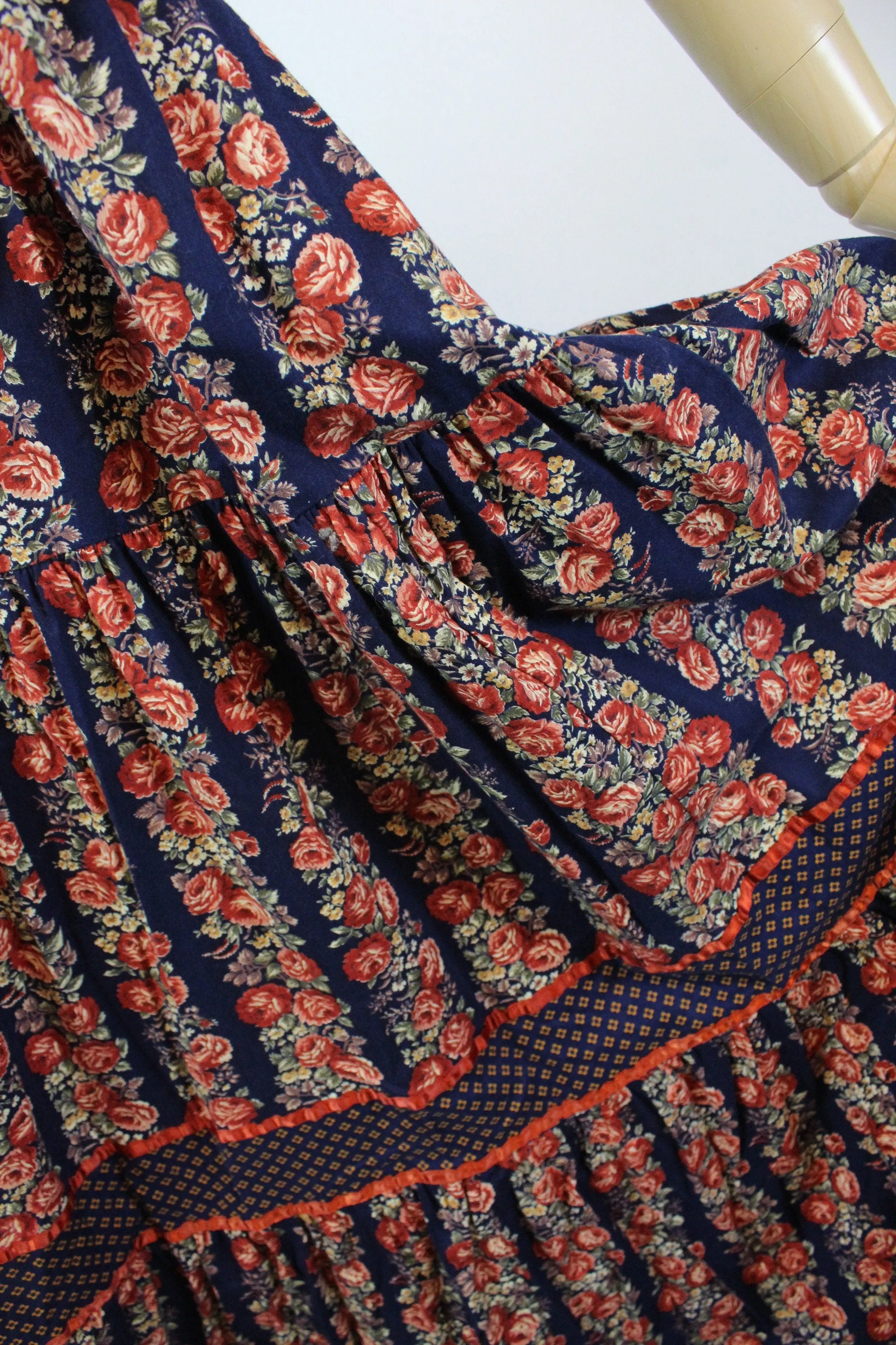 1970s GUNNE SAX cabbage rose corset maxi dress xss | new fall