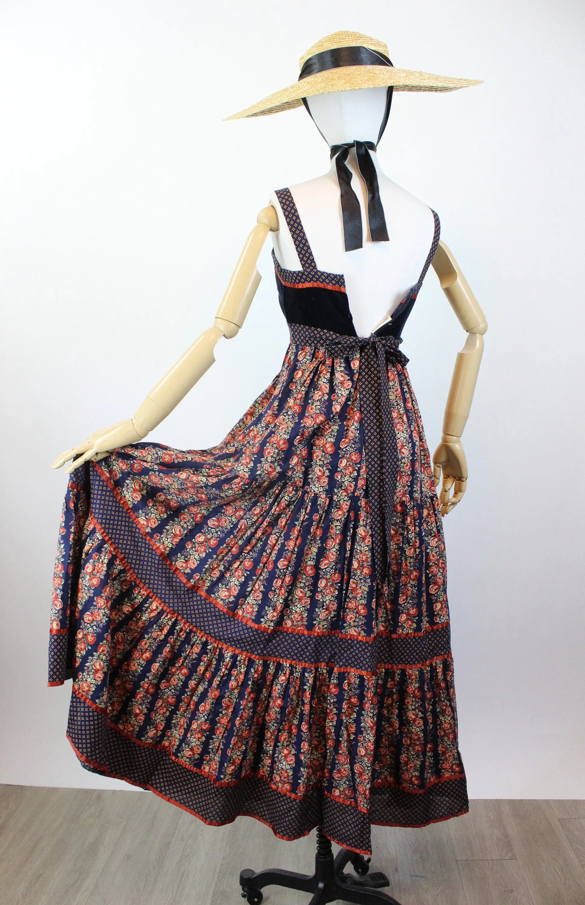 1970s GUNNE SAX cabbage rose corset maxi dress xss | new fall