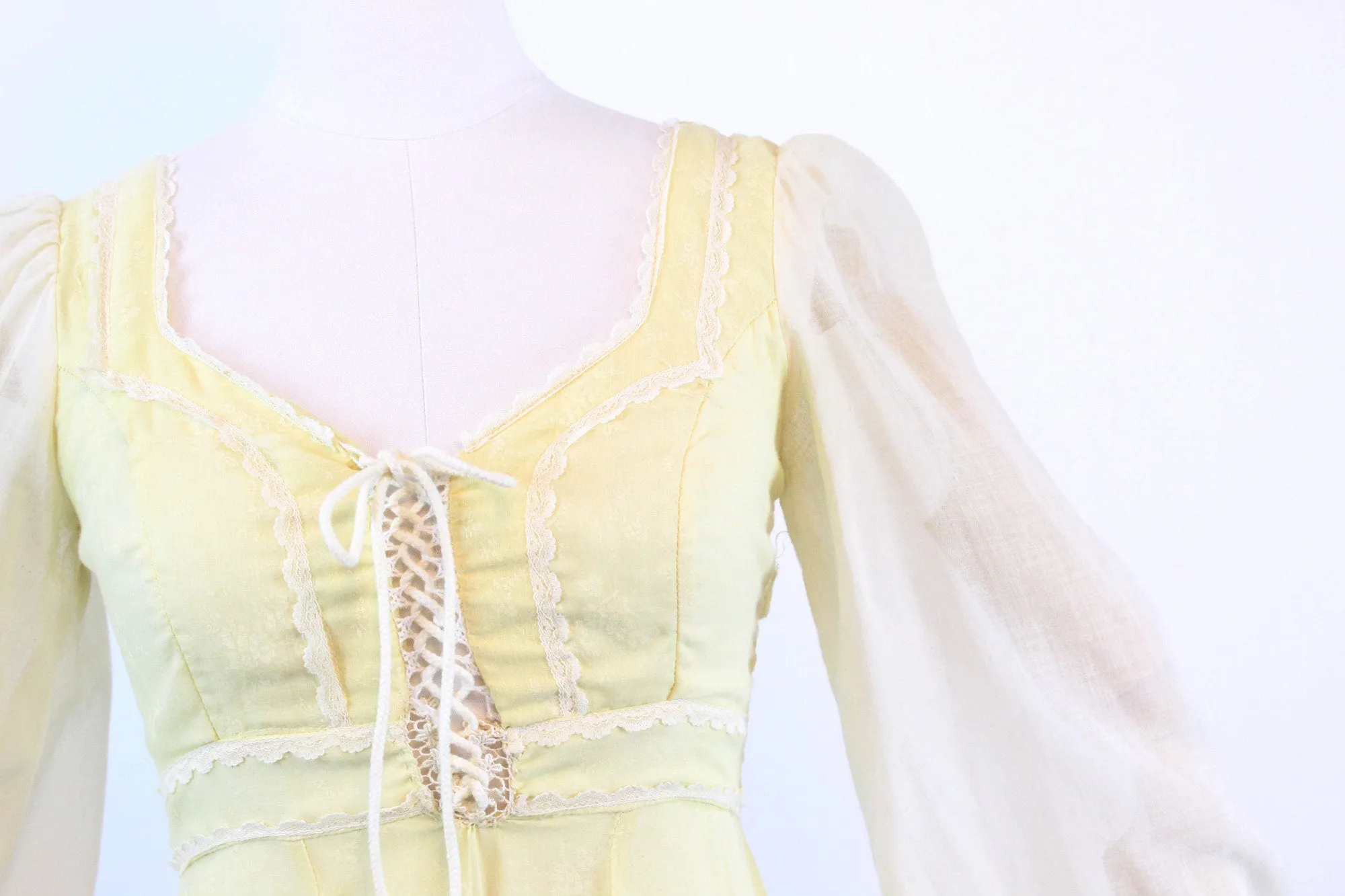1970s Gunne Sax CORSET yellow floral maxi dress xs | new spring