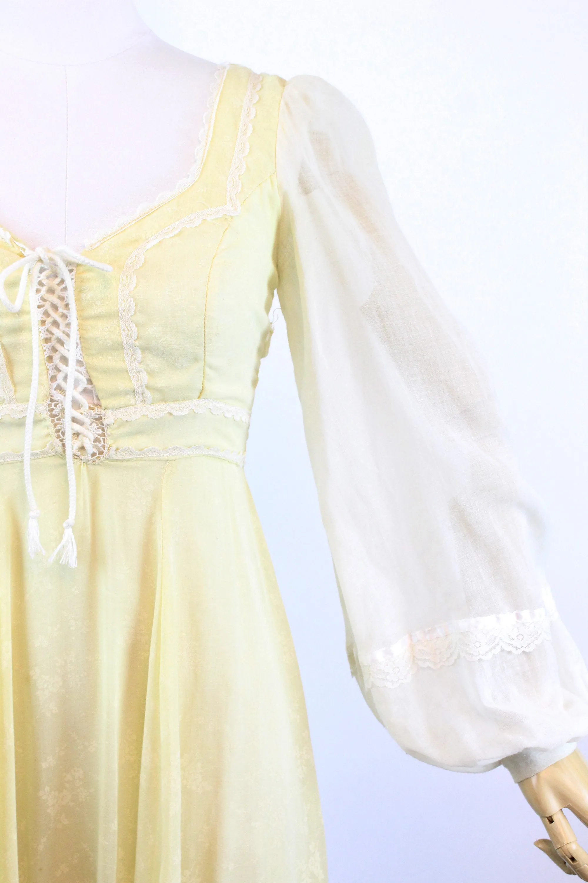 1970s Gunne Sax CORSET yellow floral maxi dress xs | new spring