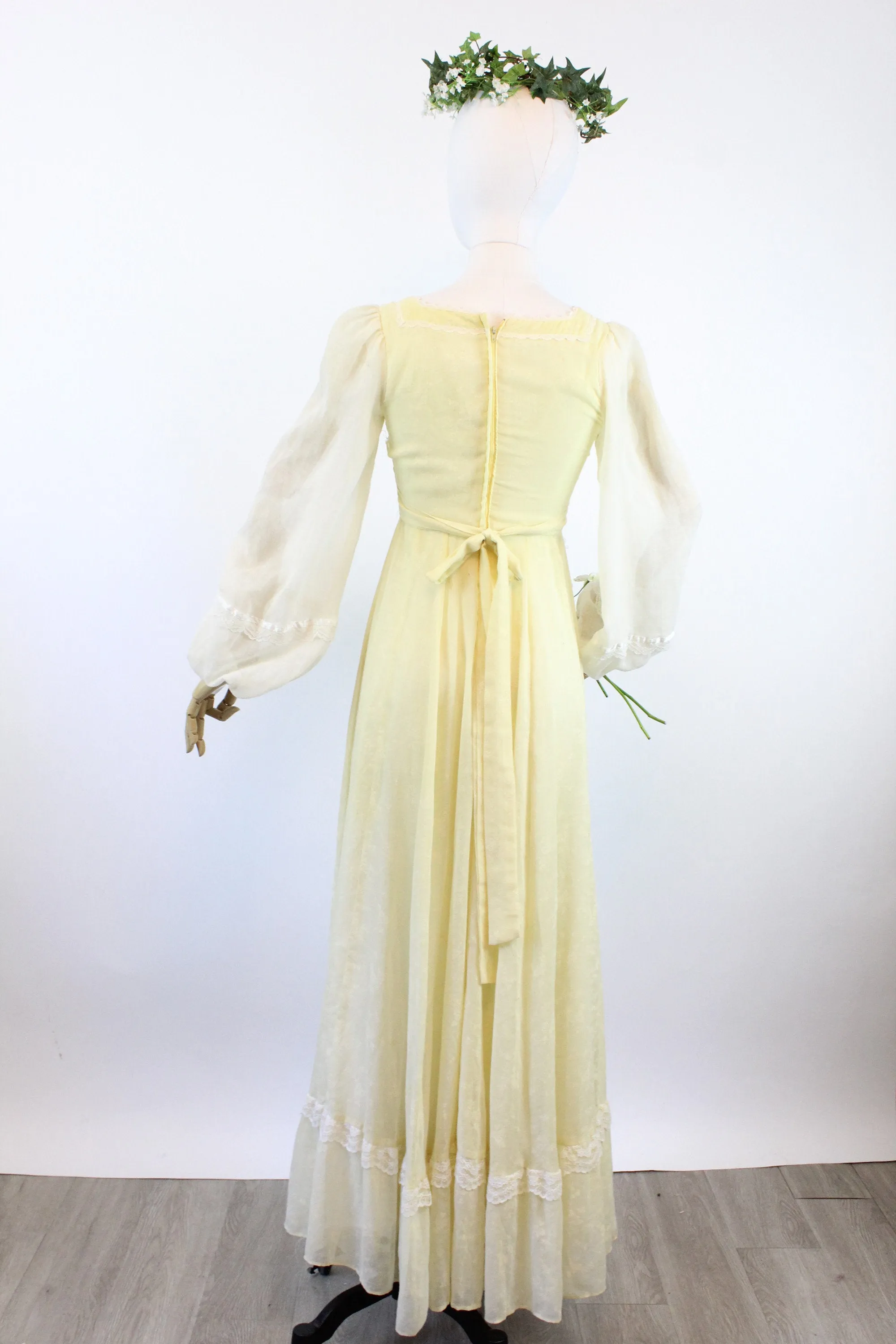 1970s Gunne Sax CORSET yellow floral maxi dress xs | new spring
