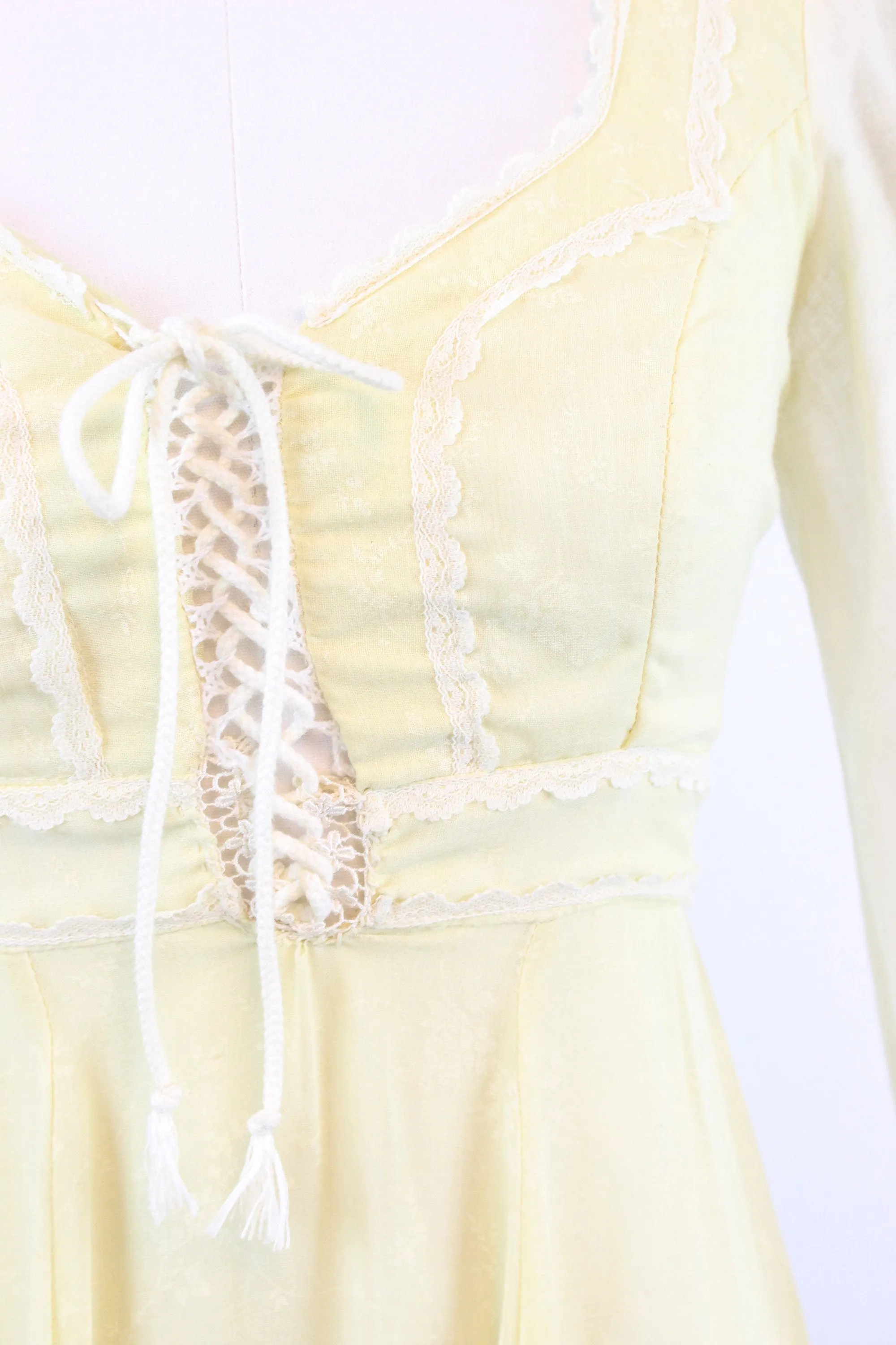 1970s Gunne Sax CORSET yellow floral maxi dress xs | new spring