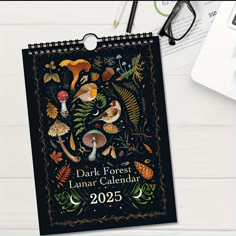 2025 Dark Forest Lunar Calendar New Art Deco Animal Print Fantasy Theme Moon Phase Planner