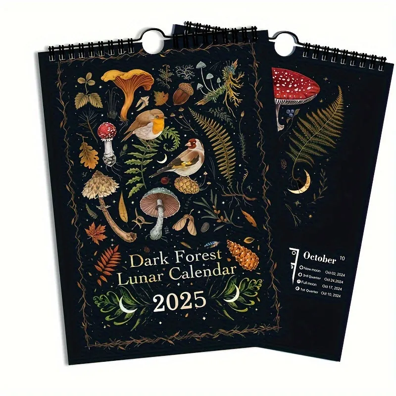 2025 Dark Forest Lunar Calendar New Art Deco Animal Print Fantasy Theme Moon Phase Planner