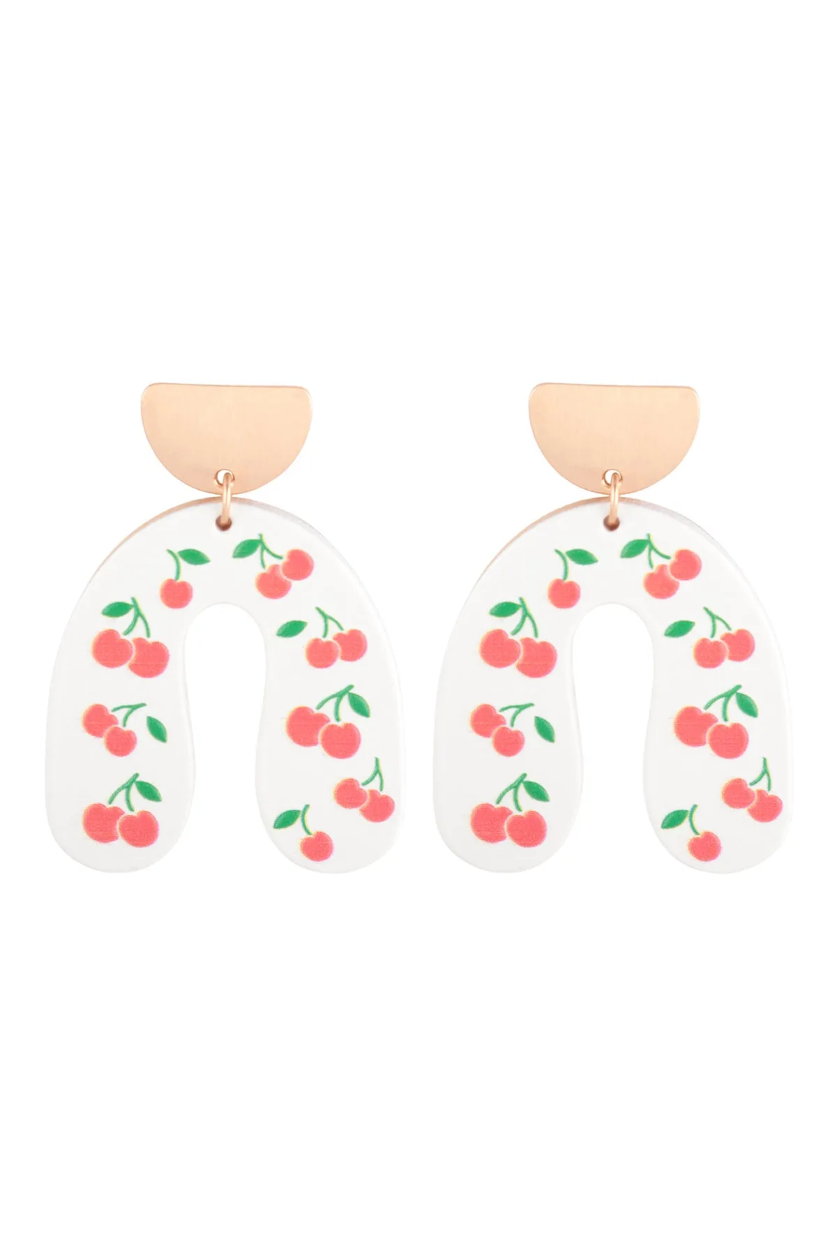 2.2" U SHAPED WOOD CHERRY PRINT POST EARRINGS