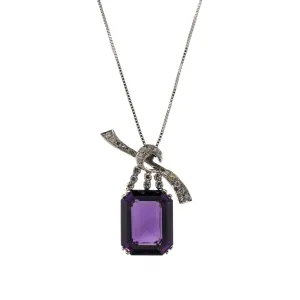 27.95ct Amethyst and Natural Diamond Pendant Necklace