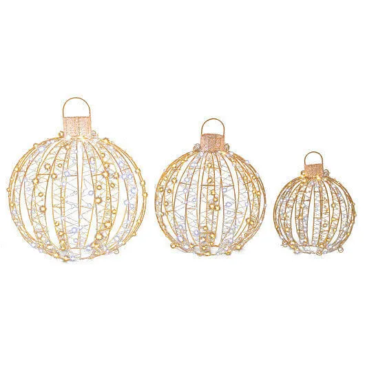 3 Pack Christmas LED Light Balls with Cable Ties and 6 Stakes-Golden - Color: Go