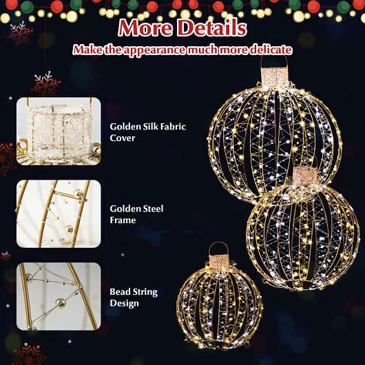 3 Pack Christmas LED Light Balls with Cable Ties and 6 Stakes-Golden - Color: Go