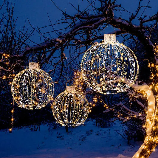 3 Pack Christmas LED Light Balls with Cable Ties and 6 Stakes-Golden - Color: Go