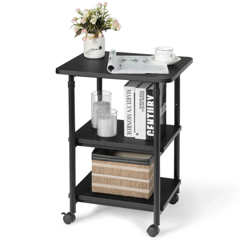 3-tier Adjustable Printer Stand with 360?&deg; Swivel Casters-Black - Color: Bla