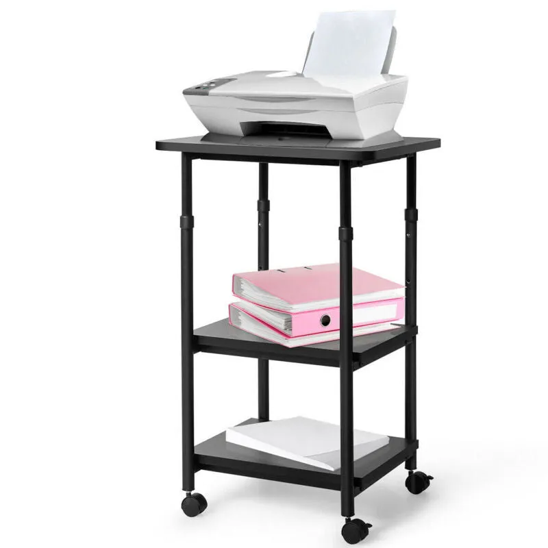 3-tier Adjustable Printer Stand with 360?&deg; Swivel Casters-Black - Color: Bla