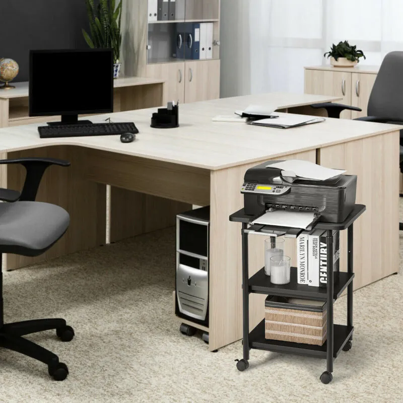 3-tier Adjustable Printer Stand with 360?&deg; Swivel Casters-Black - Color: Bla