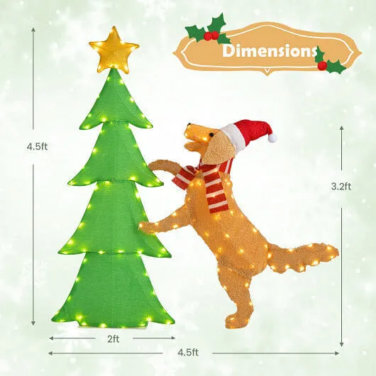 4FT Lighted Tinsel Xmas Tree with Plush Goldendoodle Dog - Color: Multicolor - S