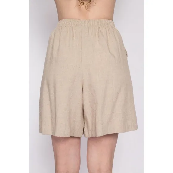 90s Oatmeal Linen‎ Shorts - Small to Medium | Vintage High Rise Casual Shorts