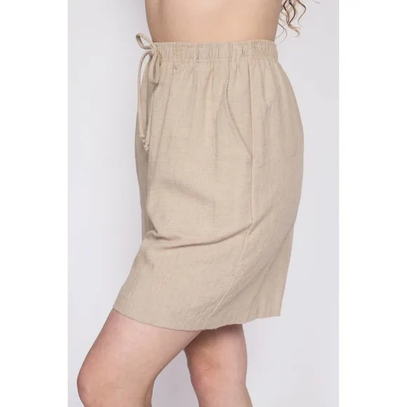 90s Oatmeal Linen‎ Shorts - Small to Medium | Vintage High Rise Casual Shorts