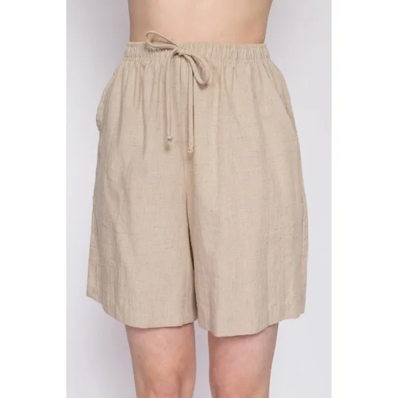 90s Oatmeal Linen‎ Shorts - Small to Medium | Vintage High Rise Casual Shorts