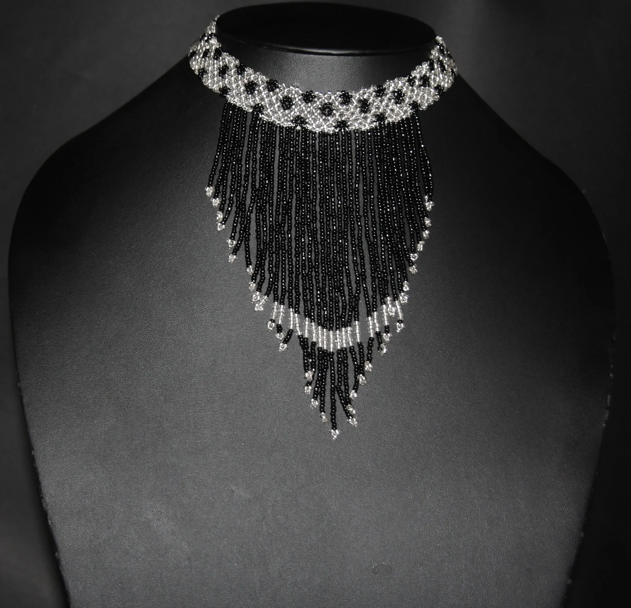 African Beaded Choker Necklace Black White Handcrafted Swaziland